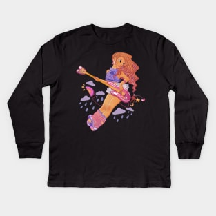 Cute Design „Base Guitar Girl“ | Kawaii Handmade Design | By Atelier Serakara Kids Long Sleeve T-Shirt